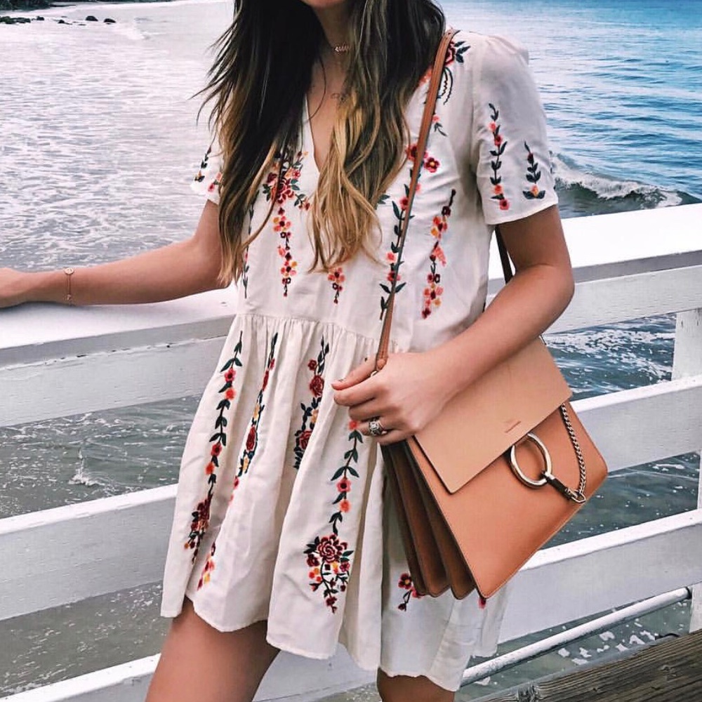 Zara white floral embroidered dress NWOT